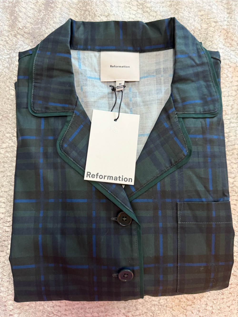 Reformation Plaid Pajama Set in Green and Blue - Picture 5 of 10